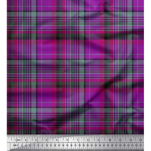 Soimoi Poly Georgette Fabric Plaid Check Printed Fabric 1 Yard 42 Inch Wide