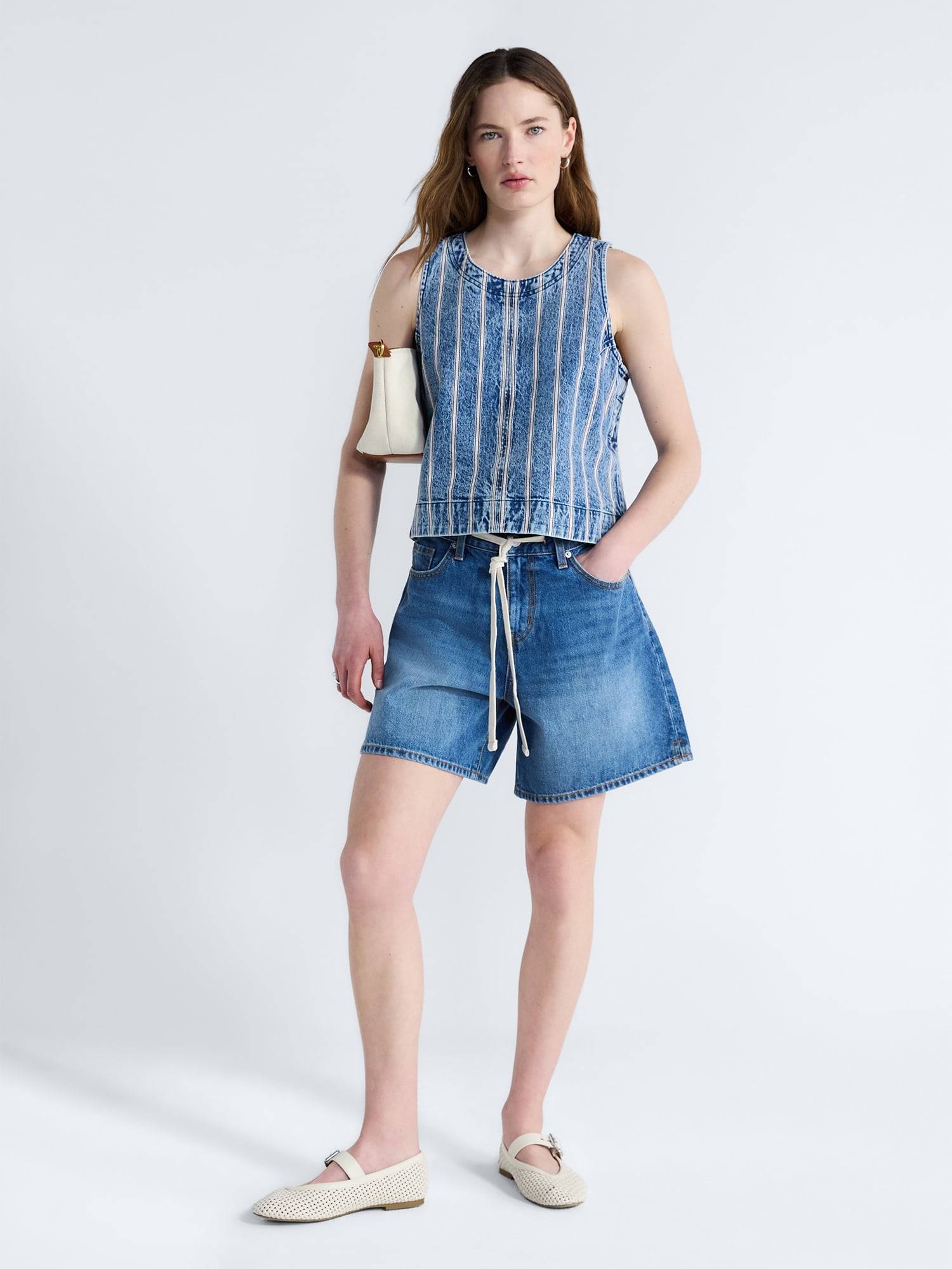 Free Assembly Women's Cropped Sleeveless Denim Top, Sizes XS-XXL