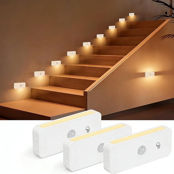 Motion Sensor Night Lights, Battery Operated Stair Lights, Wireless, Magnetic & Dimmable Stair Light, Portable Nightlight for Hallway, Stairs, Bathroom, Bedroom