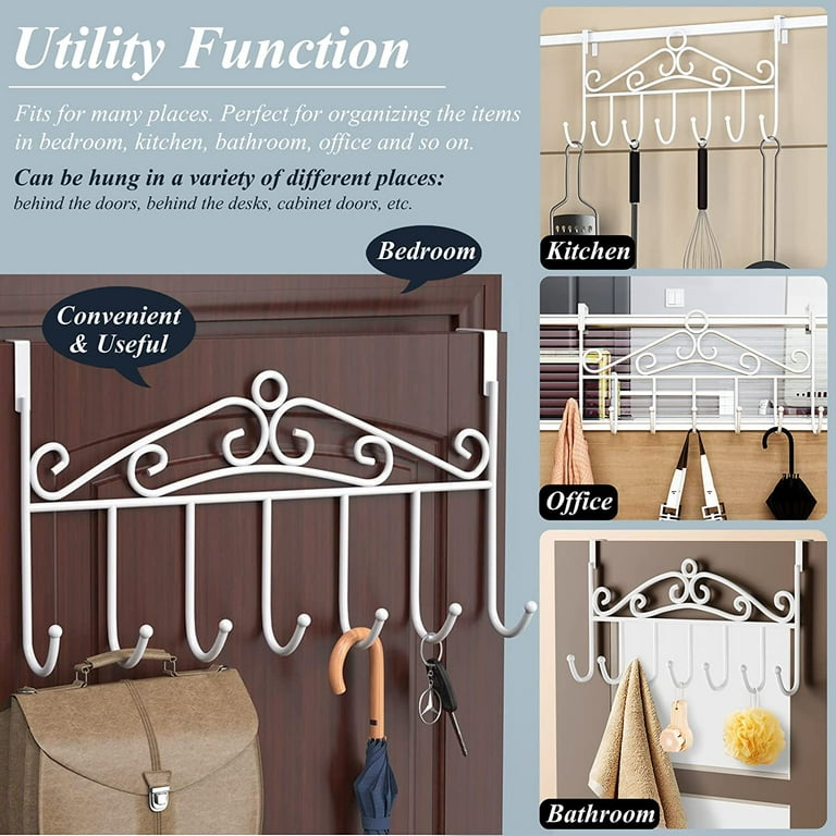 Metal Over the Door Hooks Hanger Over The Door Towel Hook Coat Rack with 7 Hooks White Hanging Organizer for Clothes Coat Hat Towel Bedroom Bathroom White Walmart