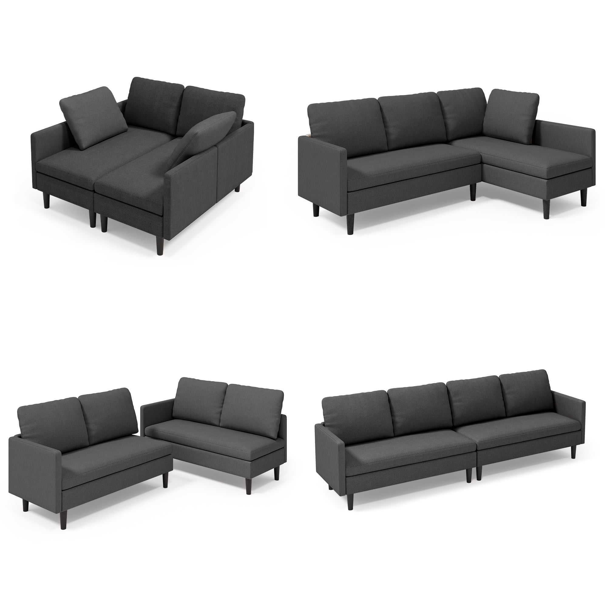 L-Shape Convertible Sectional Sofa Bed - Deep Seating Space-Saving Sleeper Couch for Living Room Apartment Office, Dark Grey