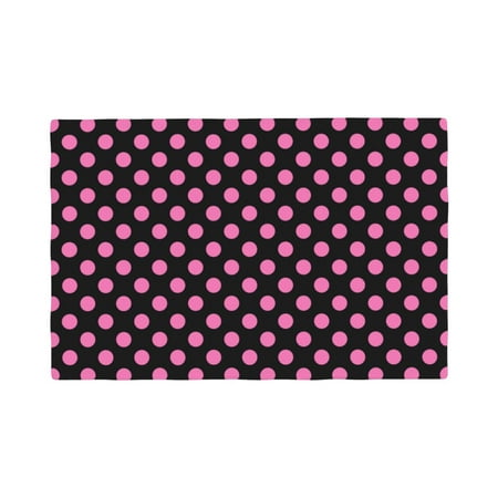 

Table Placemats Set of 6 - pink polka dot black 12x18 In Faux Linen Double Heat Resistant Place Mats Cloth Indoor/Outdoor Placemats Washable Table Mats for Dining Kitchen Party