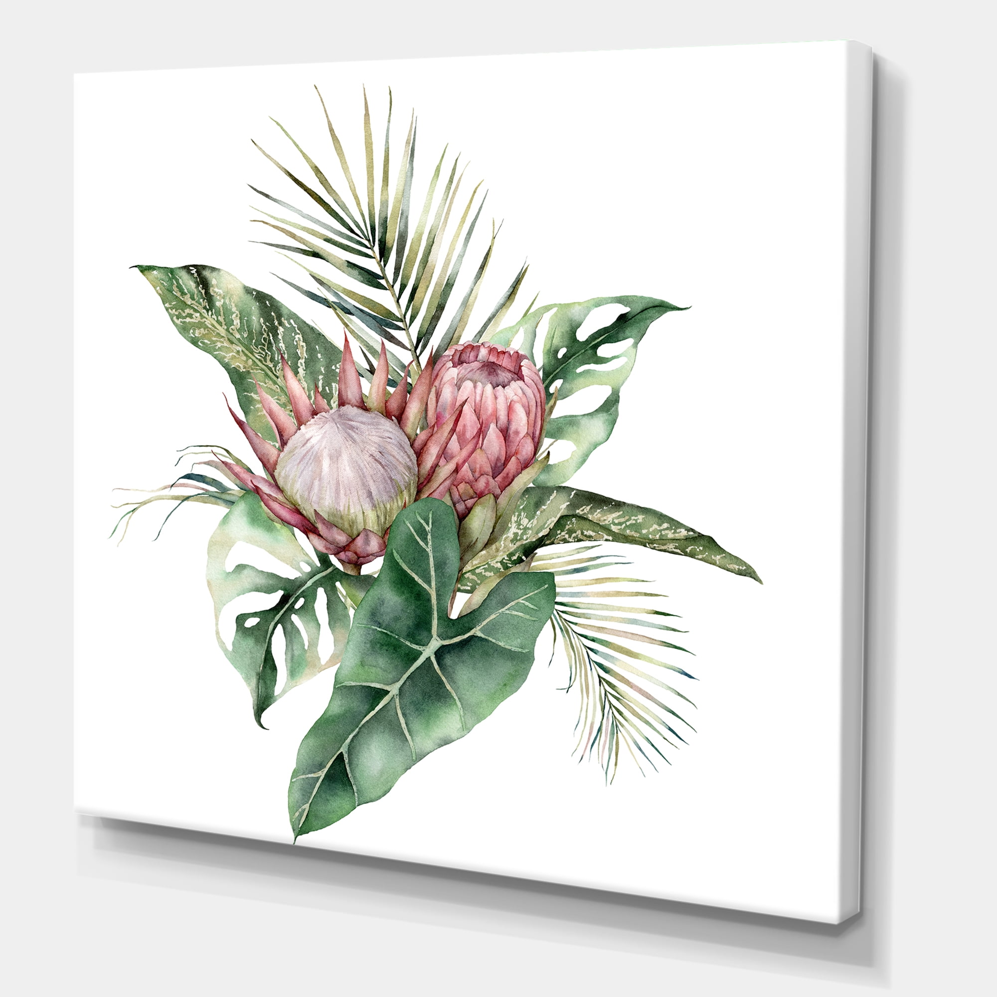 Designart ' Queen Proteas Palm & Monstera Leaves ' Traditional Canvas Wall Art Print