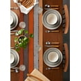 thumbnail image 5 of Orange Wooden Table Runner Cotton Linen 48 Inch Holiday Dresser Scarves, Grey Stripe Gradient Country Rustic Grain Tablerunner for Kitchen Coffee Dining Bedroom Dinner Scarf Décor 13''x48'', 5 of 7