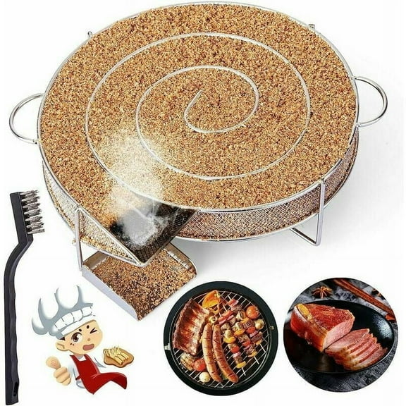 Stainless Steel Cold Smoke Generator, Easy to Use Spiral Shape for Slow Combustion, Food Grade Long Burn Time BBQ Salmon Meat Smoke Flavor Enhancer (Compact)