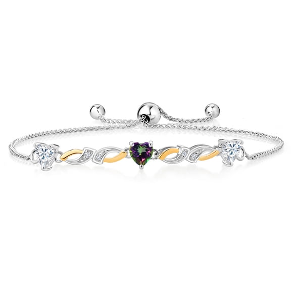 Gem Stone King 925 Silver and 10K Yellow Gold Lab Grown Diamond Bracelet for Women Set with Heart Shape Near Colorless (GH) Moissanite (1.63 Cttw)