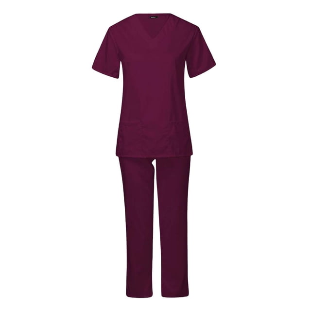 Uniforme de enfermería para mujer, trajes elásticos de manga corta con múltiples bolsillos, conjunto de pantalones superiores profesionales, cómodo Rojo S Baoblaze Pantalones superiores