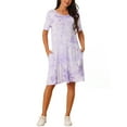 thumbnail image 2 of INSPIRE CHIC Women's Casual Loose Soft Crewneck Short Sleeve Pockets Swing T-Shirt Knit Dress Purple L, 2 of 5