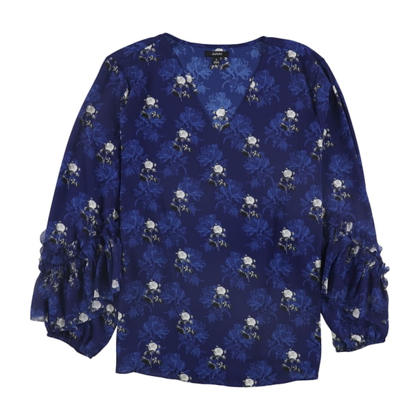 Alfani Blusa con mangas con volantes para mujer, azul, extragrande Alfani Pull-over