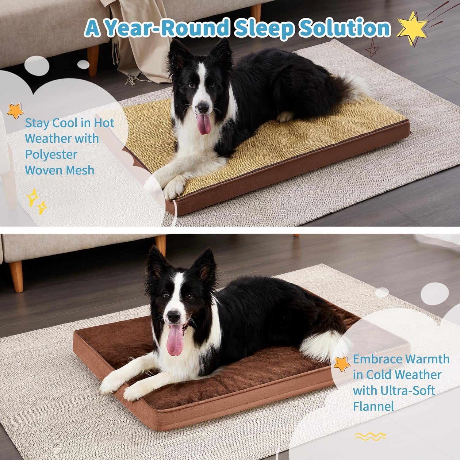 Extra Large 2-in-1 Waterproof Pet Bed with Removable Warm and Cool Covers, Brown