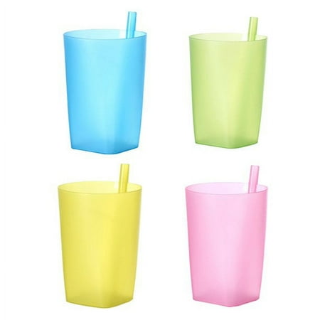 HATISS 10oz - A Cup with Built in Straw, 4pk - Straw Cups for Toddlers, Kids Cup with Straw, Plastic Toddler Straw Cup