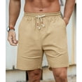 thumbnail image 2 of QDG Mens Linen Shorts Casual Elastic Waist Drawstring Summer Beach Shorts Pockets Classic Fit Khaki 2XL, 2 of 10