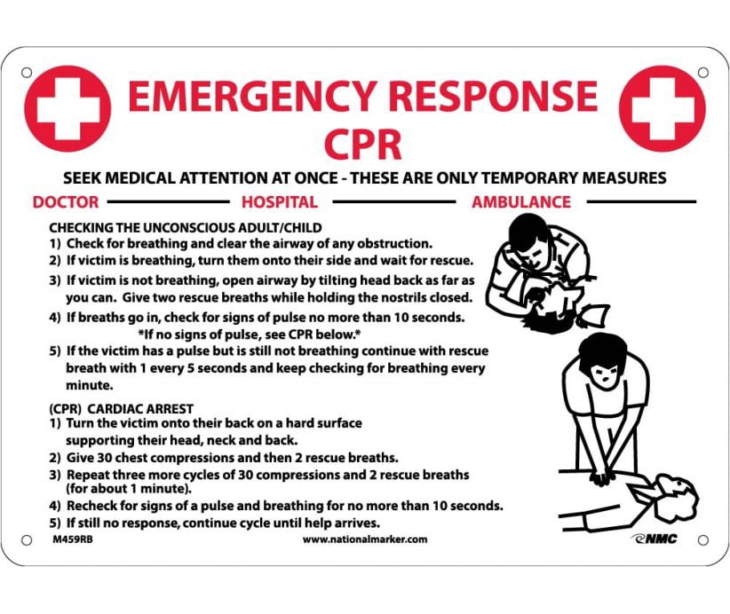 Cpr Guide Signage NMC Signs M459Rb, Emergency Response Cpr Instructions Sign, 10 X 14 ...
