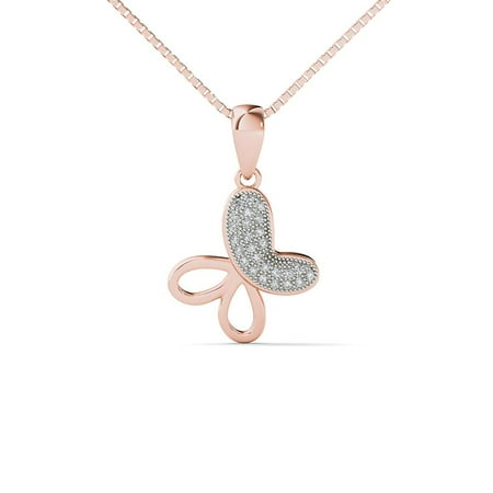 Tdw Brown Diamond Necklace - aaXia 10K Rose Gold 1/10ct TDW Diamond Tilted Butterfly Pendant Necklace