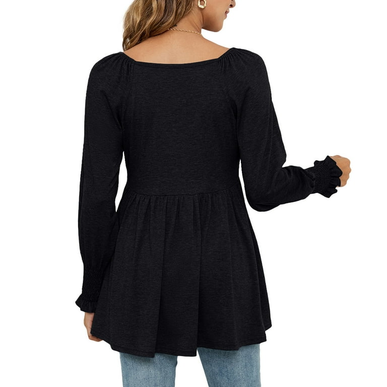 JGGSPWM Women's Loose Ruffle Hem Cuff Long Sleeve Blouse