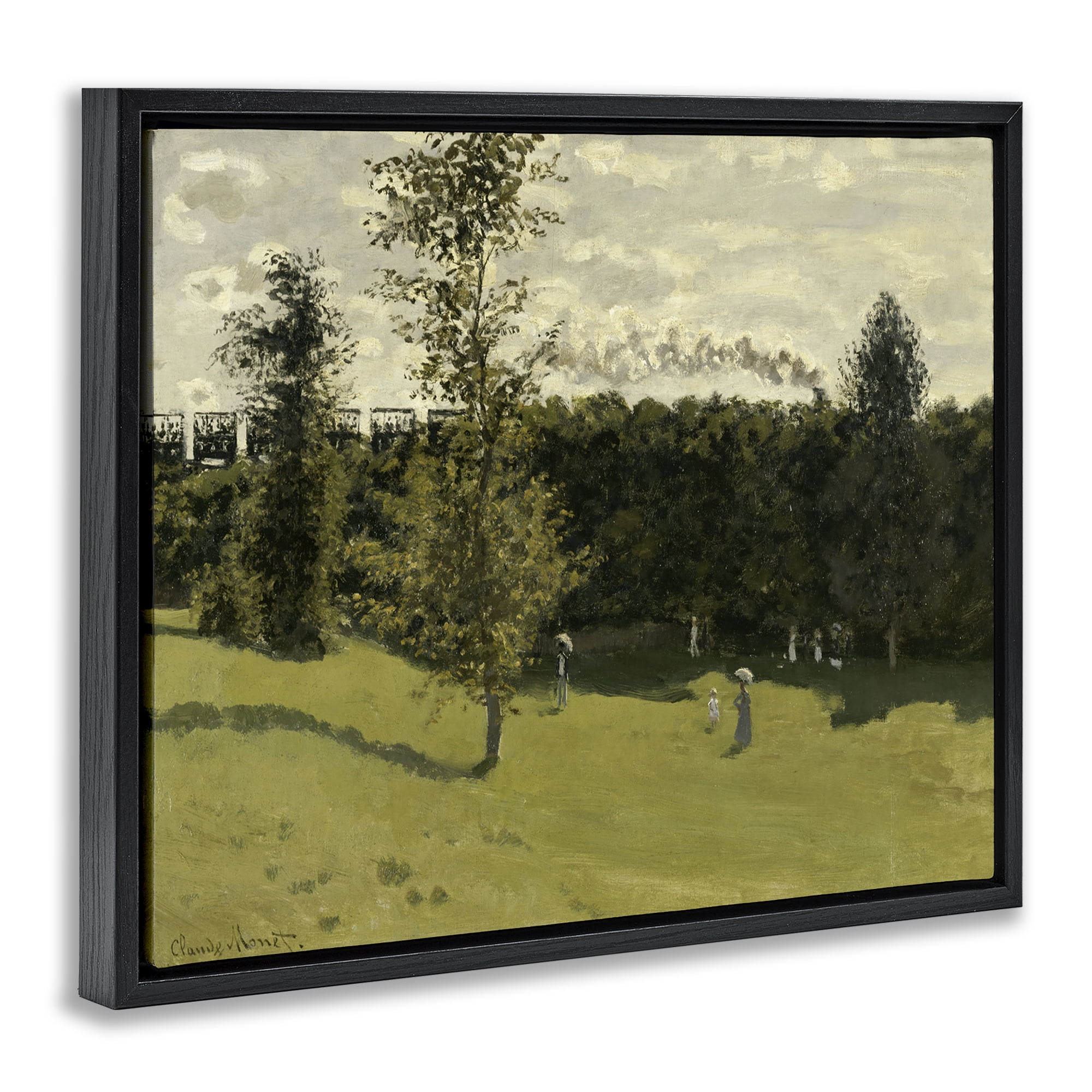 Stupell Industries Classic Train in Countryside Landscape & Nature Painting Black Floater Framed Canvas Art Print Wall Art, 31 x 25
