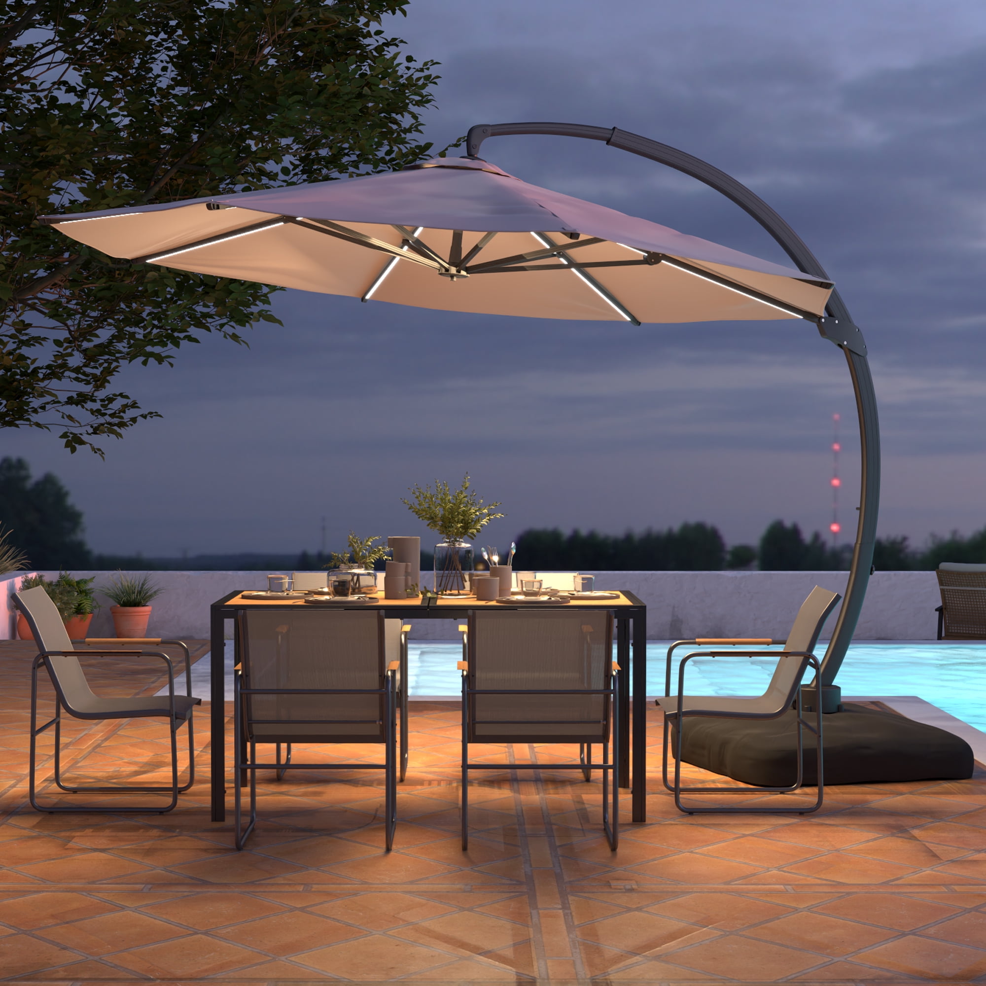 11 lighted patio umbrella Double-Sided with LED Lights Packing list 11Ft LED Cantilever Patio Umbrella