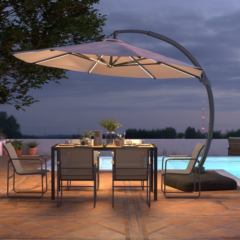 11FT Solar Powered LED Light Cantilever Patio Umbrella with Base Included,  Large Cantilever Umbrella with 360Rotation, Heavy-Duty Offset Outdoor  Umbrella for Patio,Pool,Backyard (Champagne) - Walmart.com