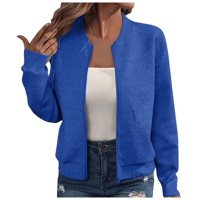 Bmisegm Cardigan en Tricot à demi-Col Roulé avec Double Fermeture Éclair pour Femmes Veste à Manches Longues pour Femmes Manteaux pour Femmes Bleu m