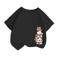 thumbnail image 1 of LUOGENLI T-Shirt pour Filles, Mode Mignonne Imprimée Décontractée, Col Rond, Manches Courtes, T-Shirt d'Été, Hauts Maxi pour Filles Été 2025 Noir 8-10 Ans, 1 of 4