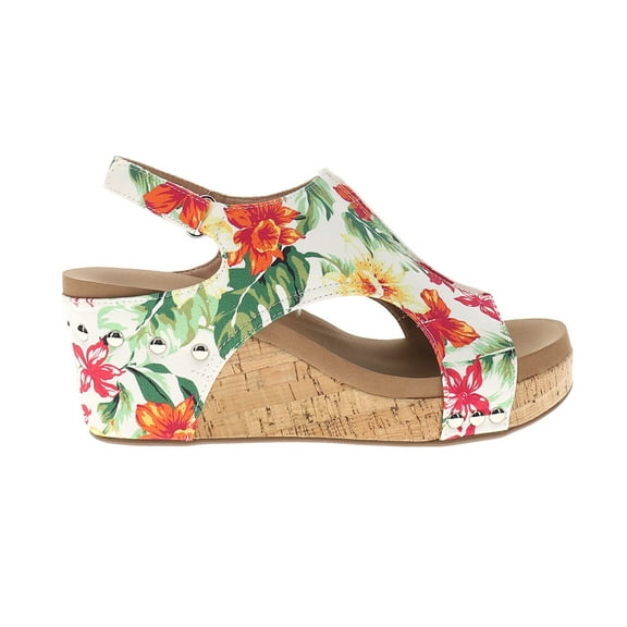 Corkys Womens Carley Floral Studded Slingback Wedge Casual Shoes