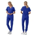 thumbnail image 4 of Minjewel Women's Round Neck Short Sleeve Scrubs for Women Set with Pockets, Lightweight & Professional Uniform for Nurses & Caregivers,Royal Blue M, 4 of 5