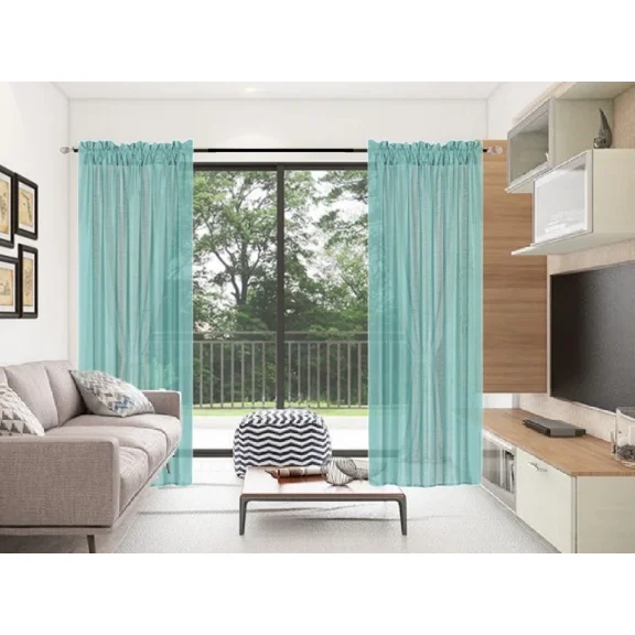 Luxury 2pc MR2 teal curtain semi sheer voile with rod pocket solid color light filtering window tretament drape for any room inside outside 54" wide X 95" Long