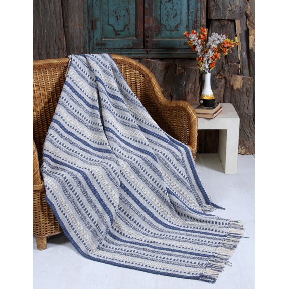 Hand Woven Cotton Rustic Throw Blankets - All Season Comfort with Tassels (Set of 2, 50x60 inches)