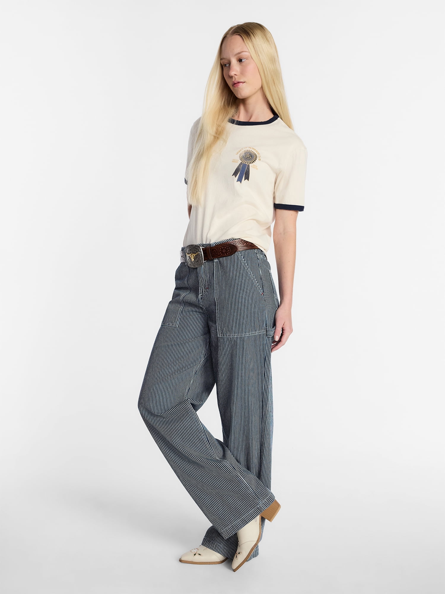 Kacey Lee Women's Mid Rise Loose Carpenter Jeans, Sizes 0-18