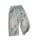 thumbnail image 4 of Pantalones vaqueros de pierna ancha para niñas pequeñas, pantalones de mezclilla con estampado de dibujos animados, flores bordadas, mariposa, cereza, Kawaii, 4 of 4
