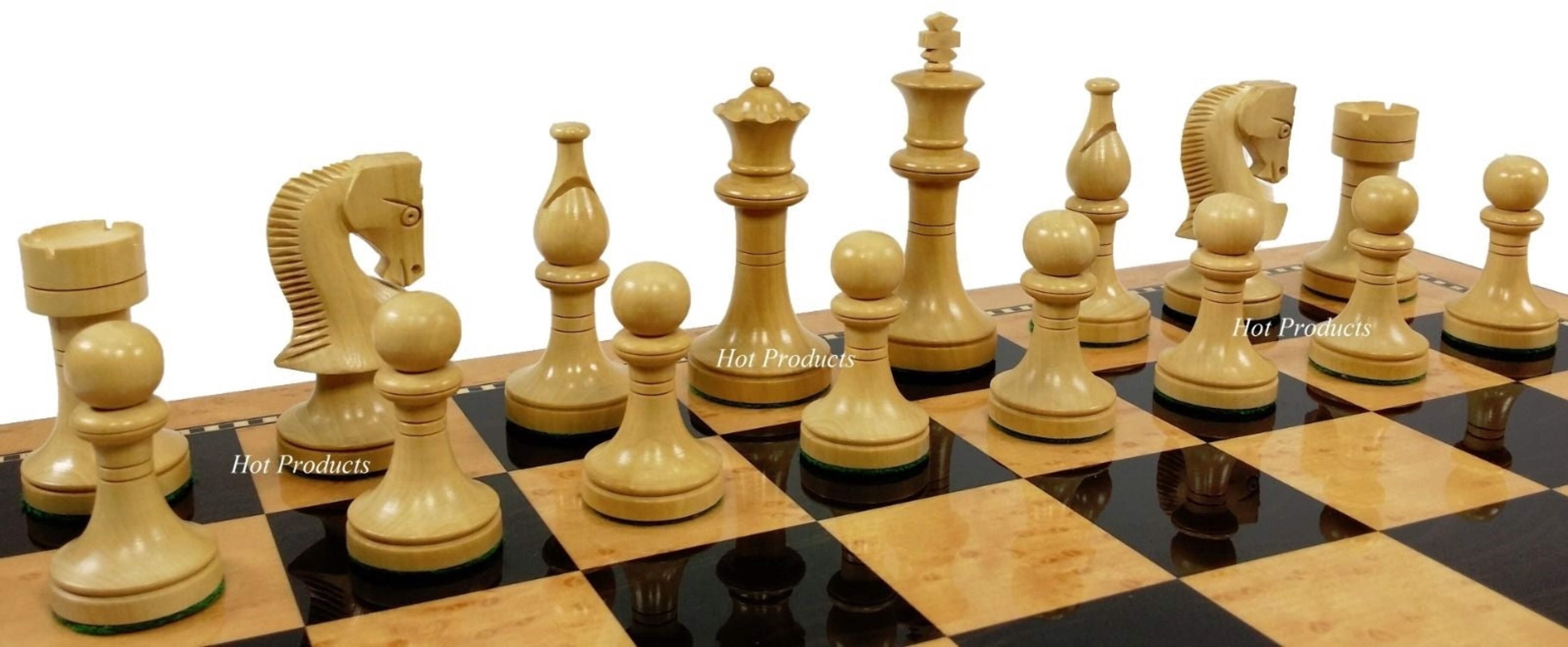 Black RUSSIAN 3 1/2" Staunton Wood Chess Set 18" Walnut  Maple Color Board