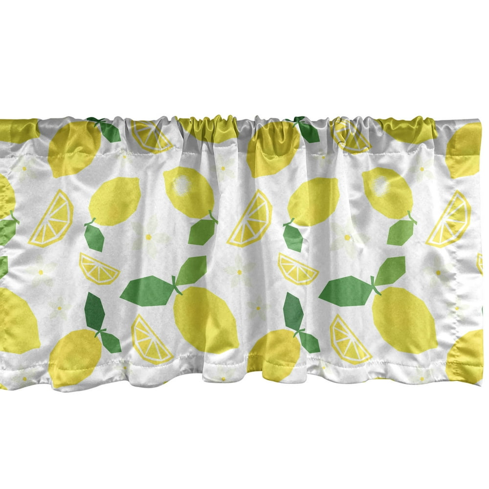 Lemons Window Valance, Continuous Citrus Leaves Flower Blossoms
