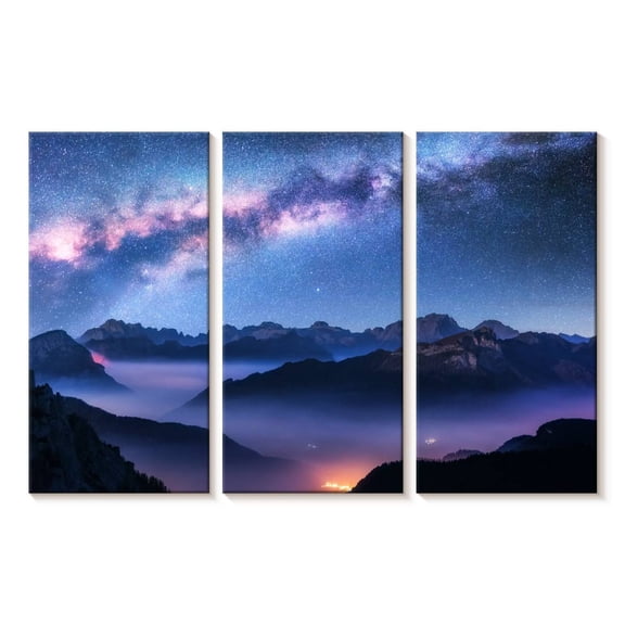 Elephant Stock Milky Way Above Misty Dolomites Wall Art - Horizontal Multi Panel Canvas - Living Room Wall Decor - Astronomy & Space Multi Panel - Black And Gray Decor - 23" x 14"