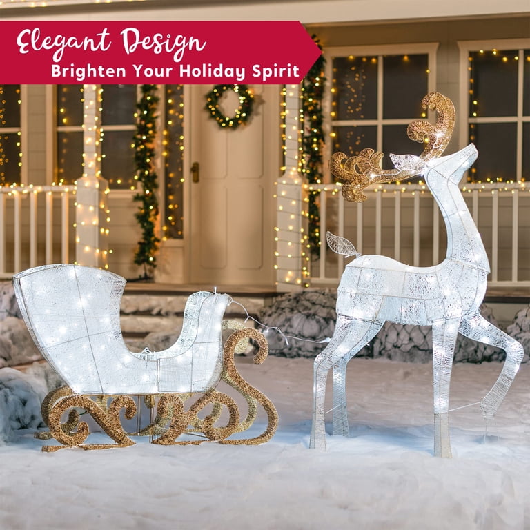 3 Packs 360 LED Lighted Rattan Reindeers Christmas Yard Lights Decorat