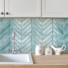 Smart Tiles Peel and Stick Backsplash, 5 Adhesive Tiles, Chevron Blue/Green, 11.43"x9"