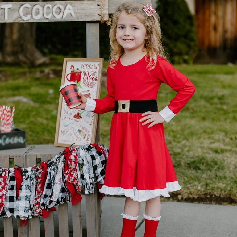 Girls Long Sleeved Casual Christmas Dress 2 7 Years Walmart