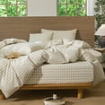 thumbnail image 3 of MooMee Gingham Duvet Cover Set Queen 100% Washed Cotton Linen Like Textured Breathable Lightweight 3-Piece (Almond Milk Grey, 90"x90"), 3 of 8