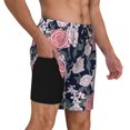 thumbnail image 2 of Yiaed Rose Flowers Print Mens Swim Trunks Bathing Suit Compression Liner Beach Swim Shorts Swimwear Quick Dry Zipper Pocket No-Chafing Board Short-Large, 2 of 6