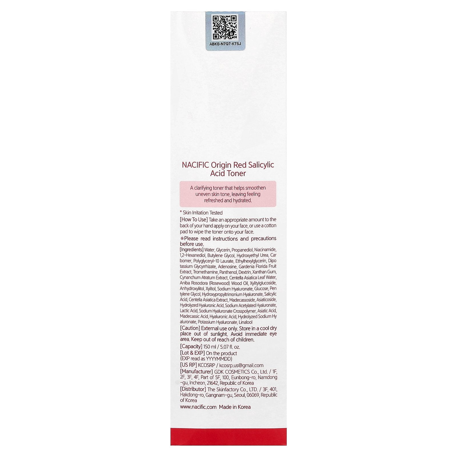 Nacific Origin Red, Salicylic Acid Toner , 5.07 fl oz (150 ml)