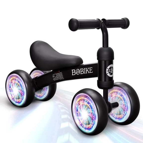 Baby Balance Bike, 4-Wheel No-Pedal Bicycle for Toddlers 12-36 Months, Boys & Girls First Birthday Gift(Black)