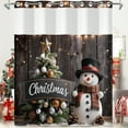thumbnail image 3 of Mizhona Christmas Tree No Hooks Shower Curtains with Snap in Liner Snowman on Wooden Board Hookless Fabric Bathroom Curtain，71"× 83", 3 of 8