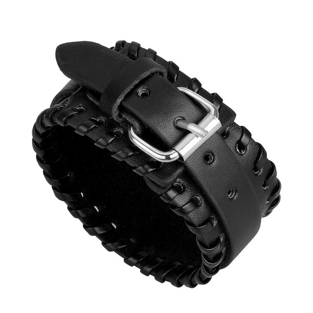 Elegante Unisex Punk de Aleación de material cuero Joyería Del , negro Fernando Pulsera ancha
