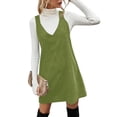 thumbnail image 2 of Autumn Winter Women V Neck Corduroy Overall Dress Casual Loose Mini Dress, 2 of 6