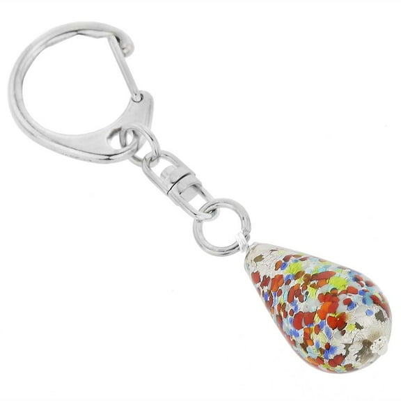 GlassOfVenice Murano Glass Drop Keychain - Arlecchino Silver