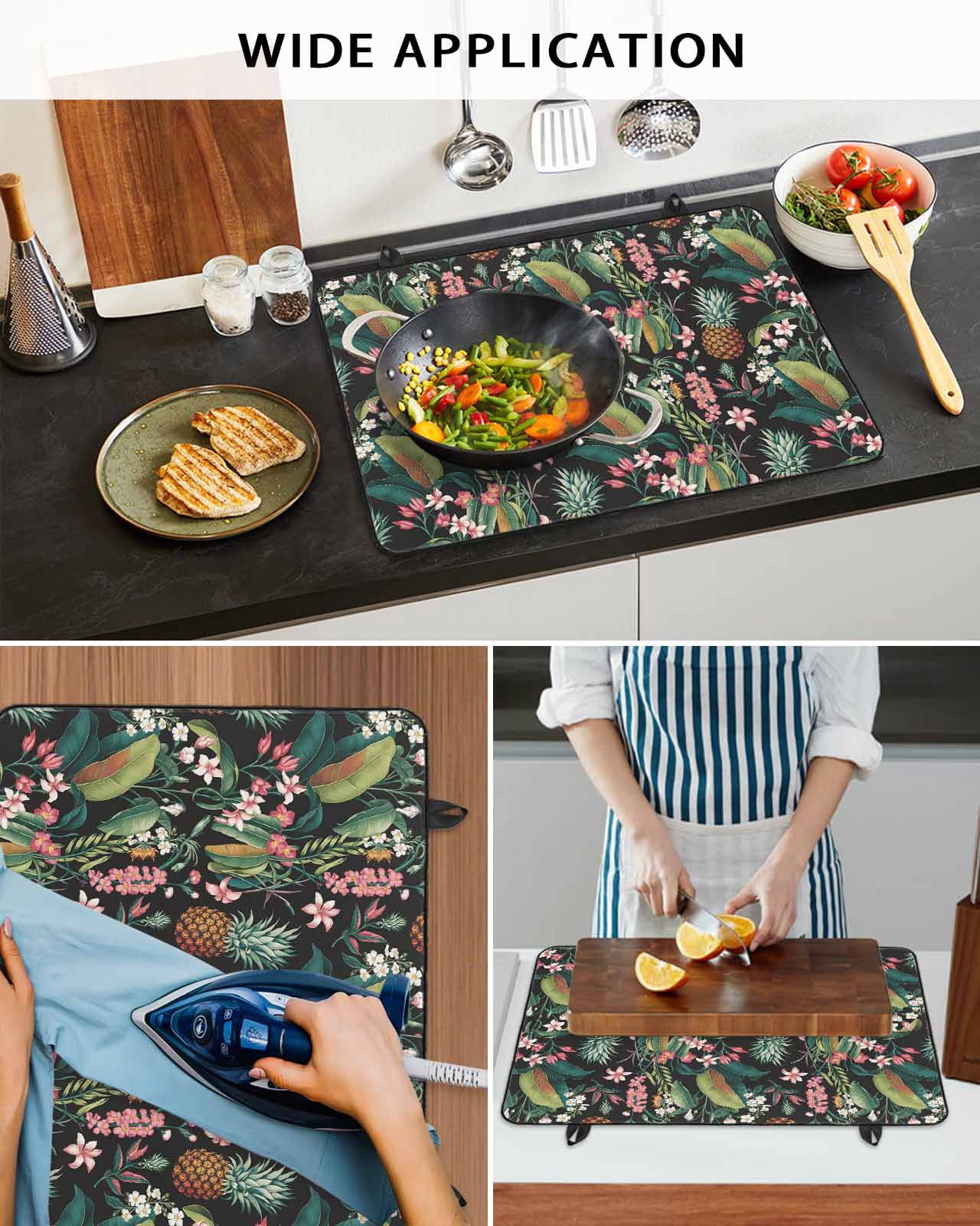 nqOlkjepod Large Induction Cooktop Protector Mat 36"x21", Summer Tropical Stove Top Covers for Electric Stove, Pineapple Floral Botanical Leaves Stove Burner Cover Mats, Glass Top Stove Cover