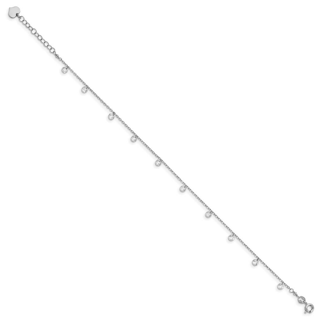 1.4mm 925 Sterling Silver Rhod Plated Crystal With 1.25 In Ext. Anklet 9 Inch Anklet for Women