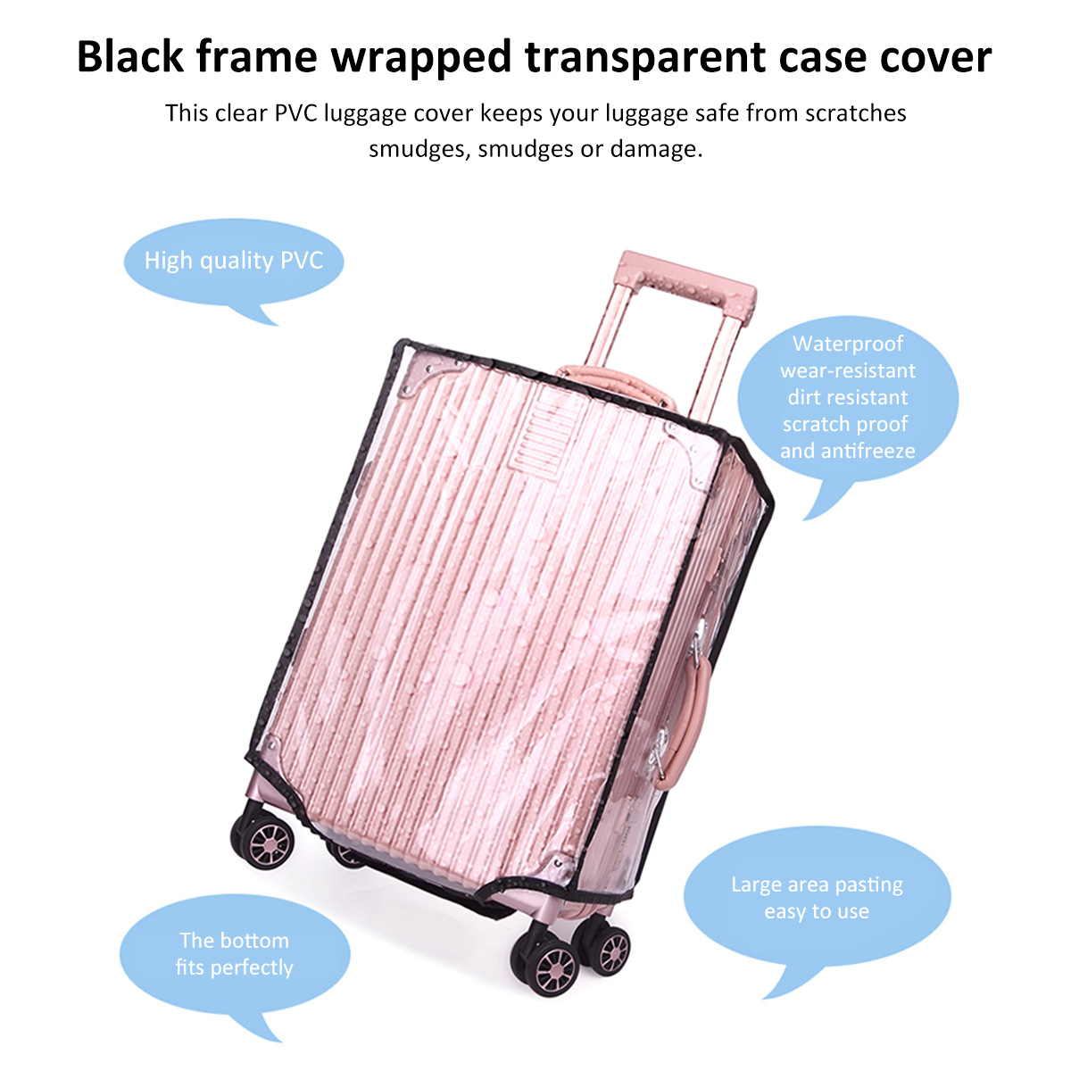 TINYSOME Clear PVC Suitcase Cover Protectors 18 20 22 24 26 28 30 Inch PVC  Transparent Travel Luggage Protector for Carry on 