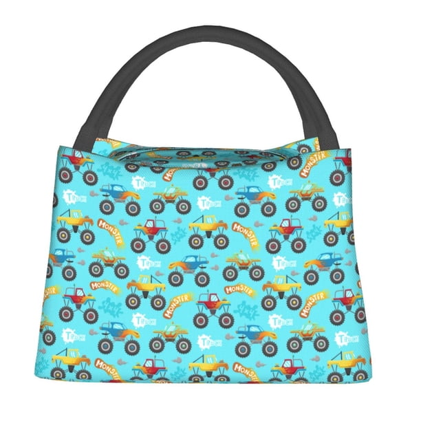 Fotbe Cartoon Monster Truck Bolsa Térmica Portátil con Estampado, Bolsa de Entrega de Alimentos Aislada, Bolsa Reutilizable de Gran Capacidad para Comidas y Supermercado