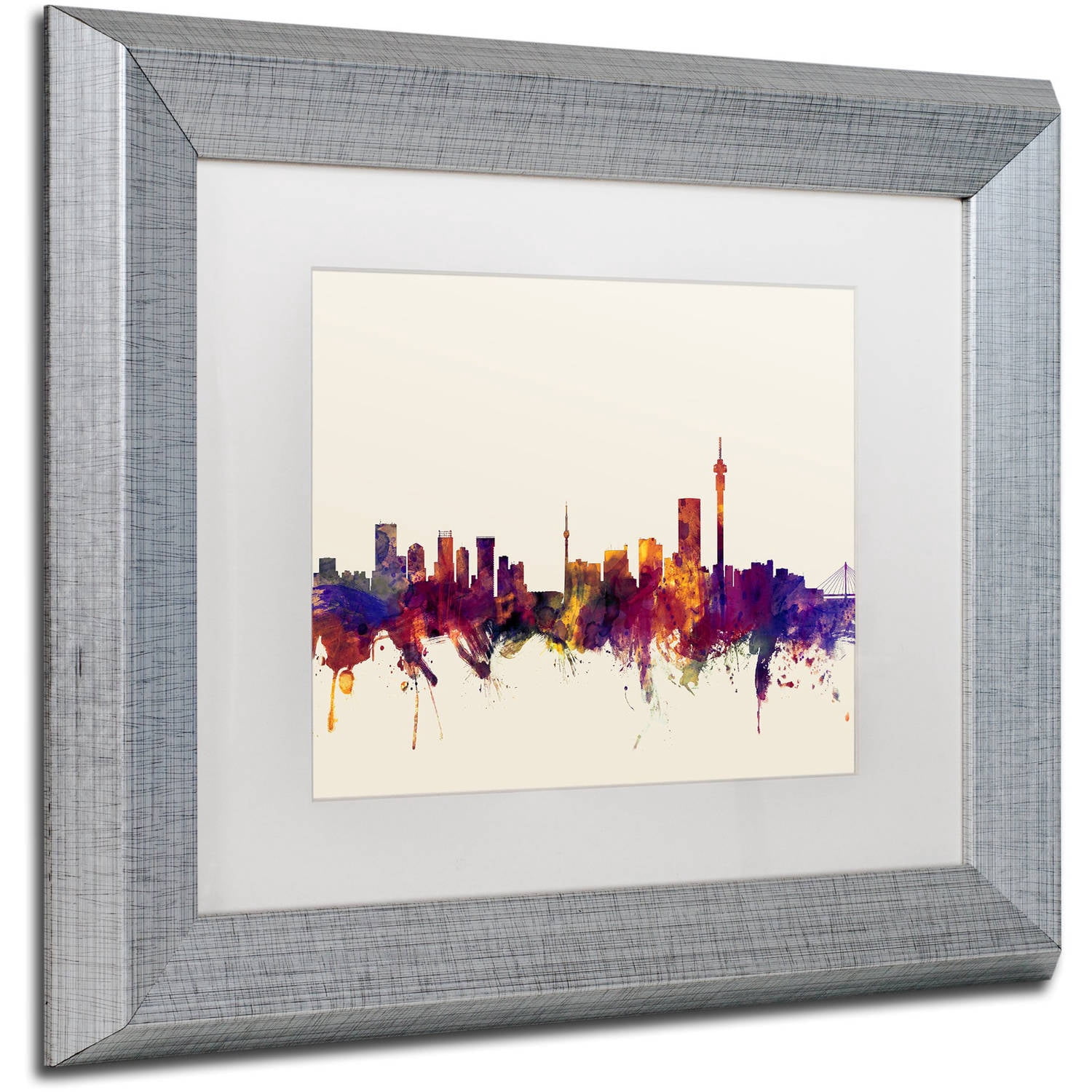 Trademark Fine Art "Johannesburg Skyline" Canvas Art by Michael Tompsett, White Matte, Silver Frame