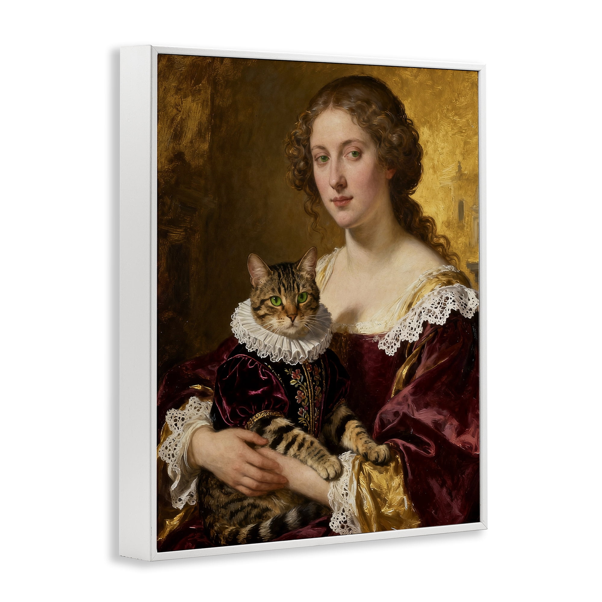 Stupell Industries Renaissance Lady with Regal Cat White Framed Giclee Art, design by CAD Designs